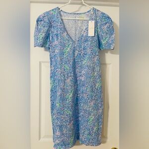Lilly Pulitzer Aleece Short Sleeve Dress Blue Peri Size L NWT